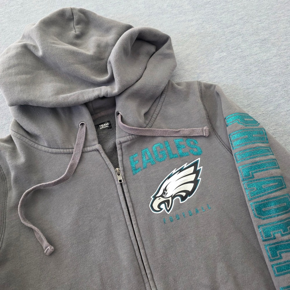 NFL Team Apparel Philadelphia Eagles Grey Glitter Full Zip Hoodie Womens Small